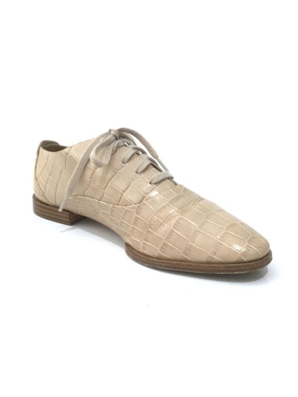 Alexander Wang Beige Croc Embossed Leather Ingrid Lace Up Oxfords